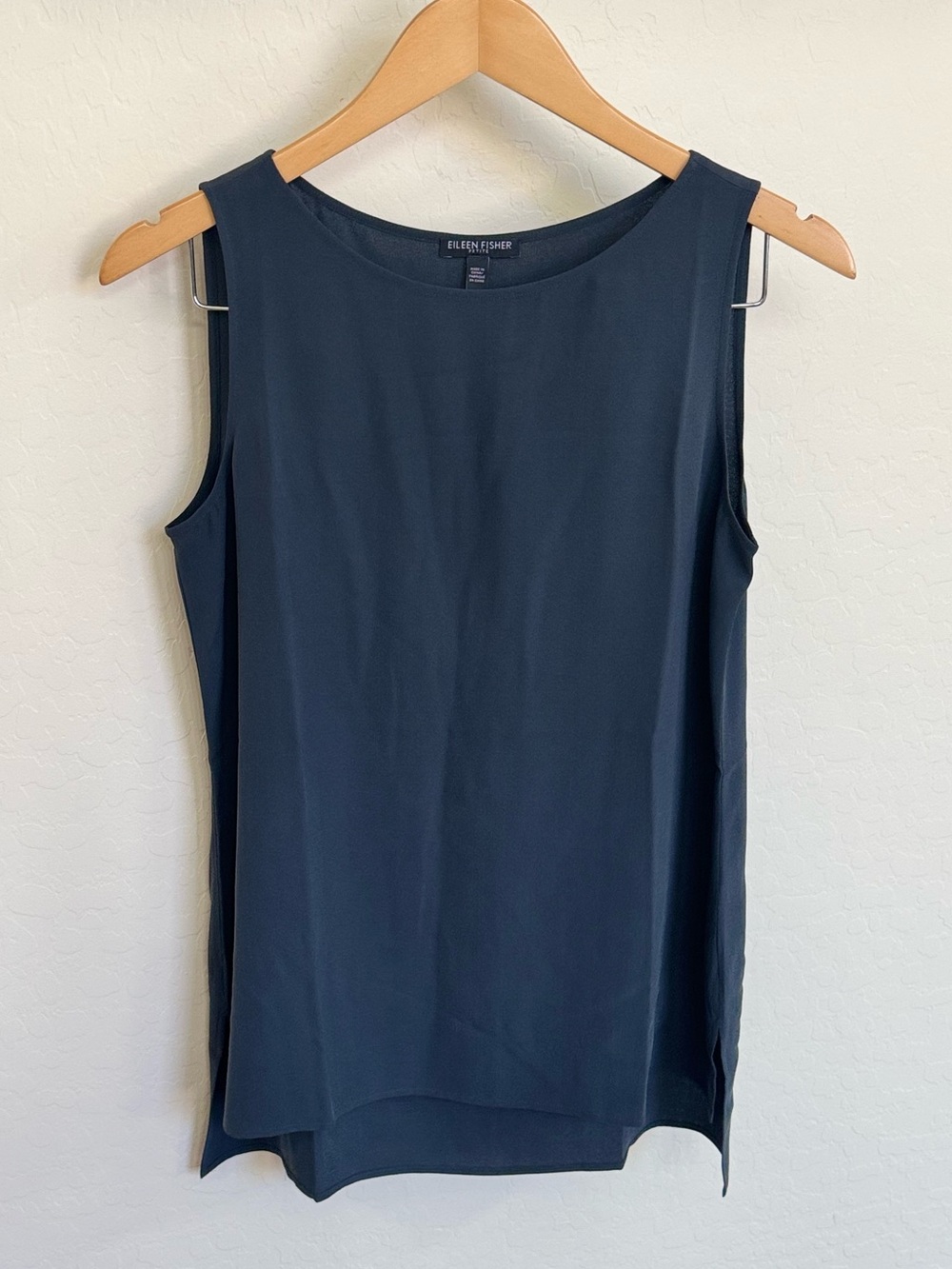 Eileen Fisher 100% Silk Georgette Sleeveless Tank Top Blouse Gray Petite PS PP